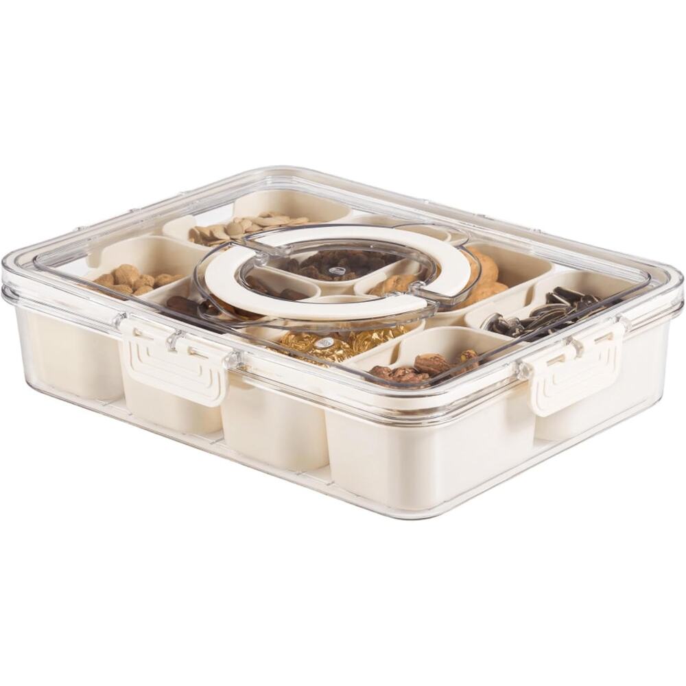 Snackle Box Container 8-Compartment Food Storage Tray with Lid & Handle Organize